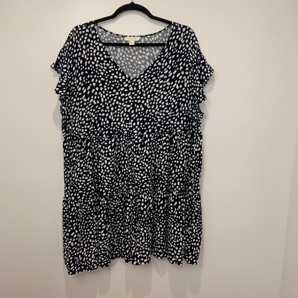 NWOT Loralette Women Plus Mixed Media V-Neck Ruffle dress Sz 26-28 Black White - Picture 2 of 10